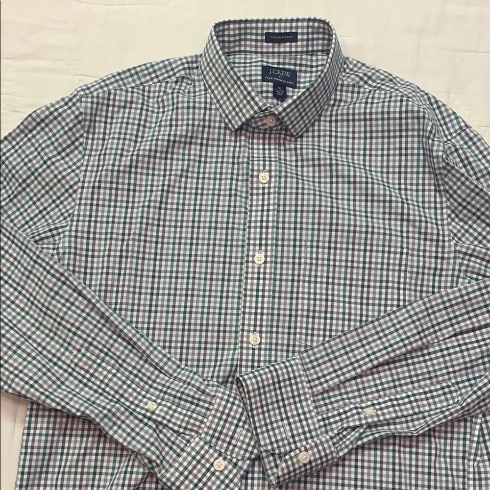 J. Crew Men's Medium Green & Gray Gingham Plaid Casual Button‎ Down Shirt